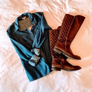 Chambray Top with lace back